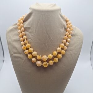 Vintage W. Germany  Butterscotch Acrylic Beaded Necklace W/ Hook Clasp 14-17"